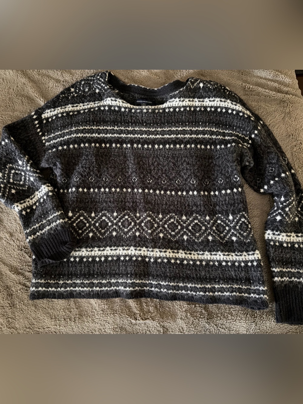 American Eagle Outfitters Black & White Fair Isle Crewneck Sweater